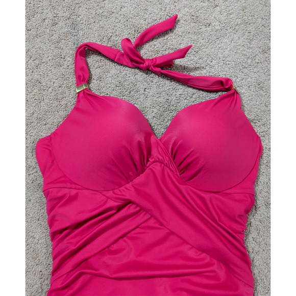 Victoria's Secret sz 8B Halter One Piece Swimsuit lined underwire ruched 0107 - Picture 2 of 5